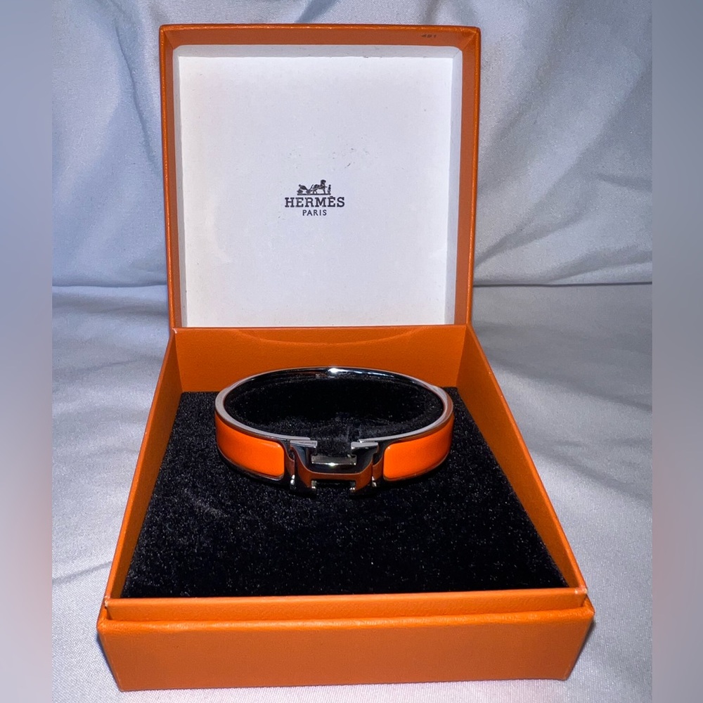 Orange Hermes Clic H Bracelet SHW